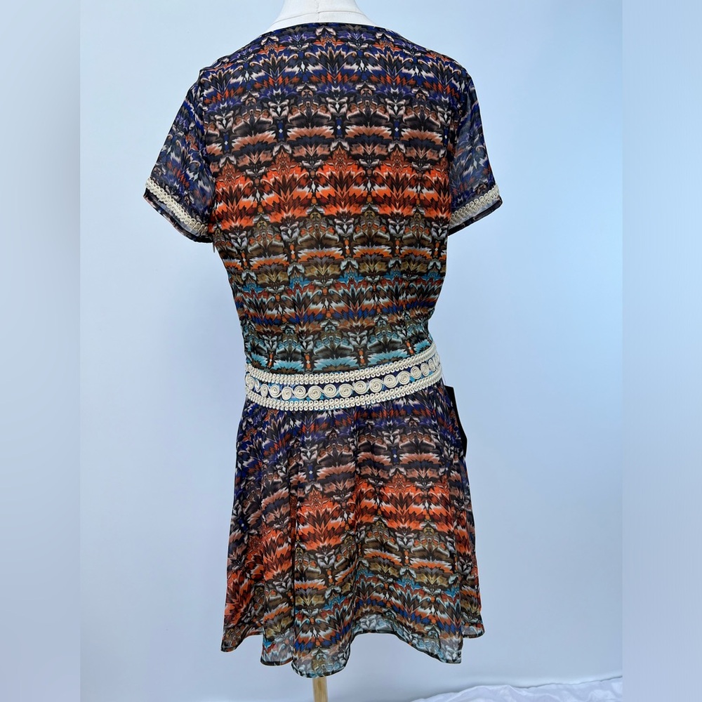 BEBE Embellished Boho Print Fit & Flare Mini Dress Short Sleeve Sz 6 NWT - Picture 6 of 16